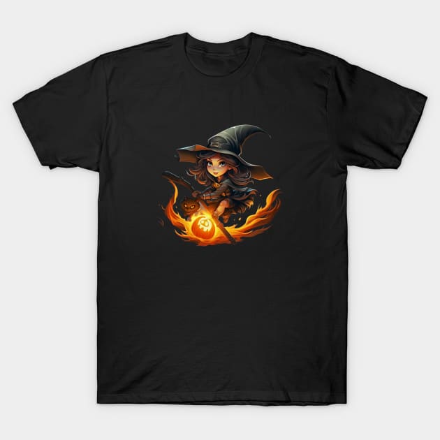 Halloween Witch On Broomstick T-Shirt by CoolHippoQuotes